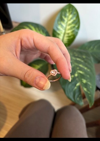 Pembe Kalp Taşlı Minimalist Kadın Yüzük - Görsel 4