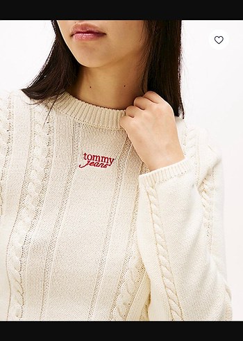 Tommy Jeans Beyaz Nakışlı Triko Kazak