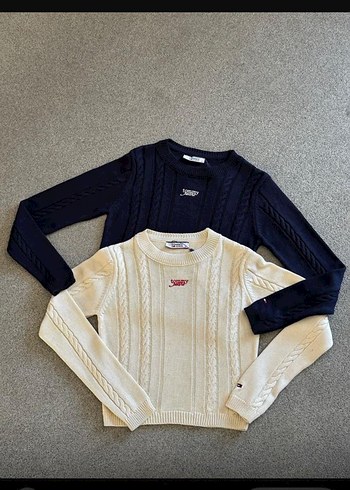 l Beden Tommy Jeans Beyaz Nakışlı Triko Kazak