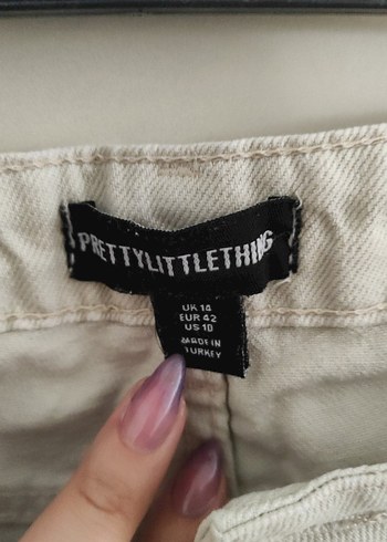 Düğmeli Bej büyük beden kadın Pantalon