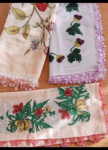 VİNTAGE 3 adet oyalı sıfır  pamuklu yazma - Görsel 2