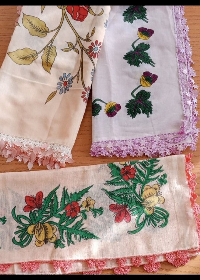 VİNTAGE 3 adet oyalı sıfır  pamuklu yazma - Görsel 3