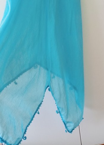 Turkuaz Uzun Dökümlü Bohem Pareo - Görsel 7