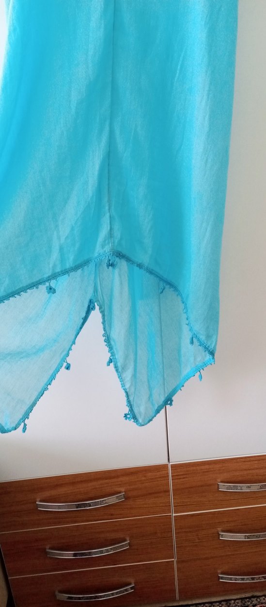 Turkuaz Uzun Dökümlü Bohem Pareo - Görsel 4