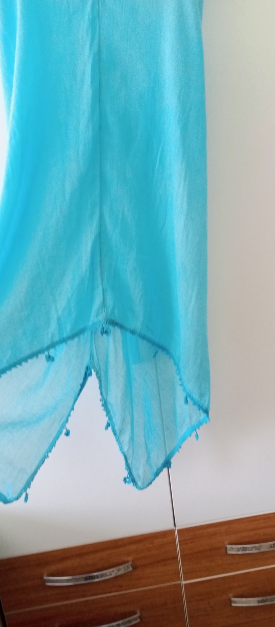 Turkuaz Uzun Dökümlü Bohem Pareo - Görsel 5