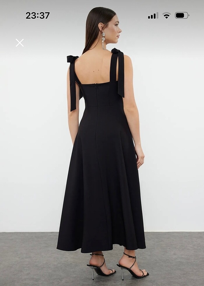 Siyah A Kesim Elbise - Görsel 5