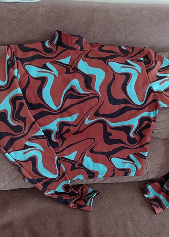 Kahverengi Batik Desenli Bohem Bluz - Görsel 2