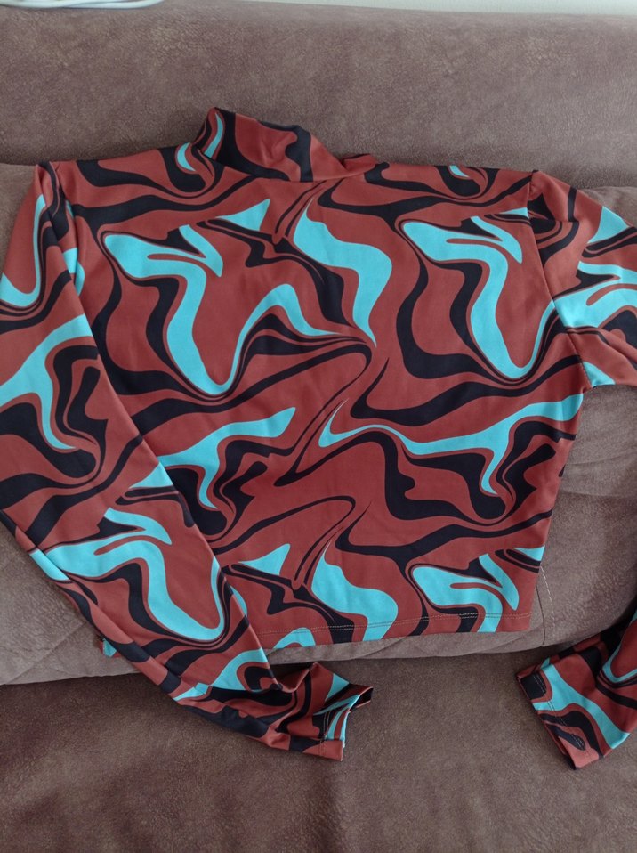 Kahverengi Batik Desenli Bohem Bluz - Görsel 2