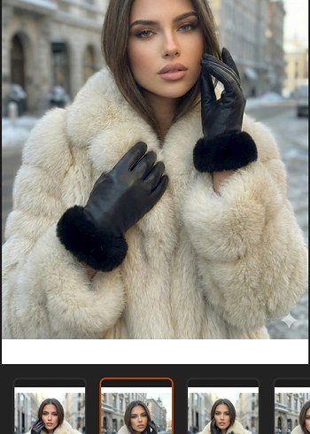 Siyah Kürklü Deri Kadın Eldiven - Görsel 2