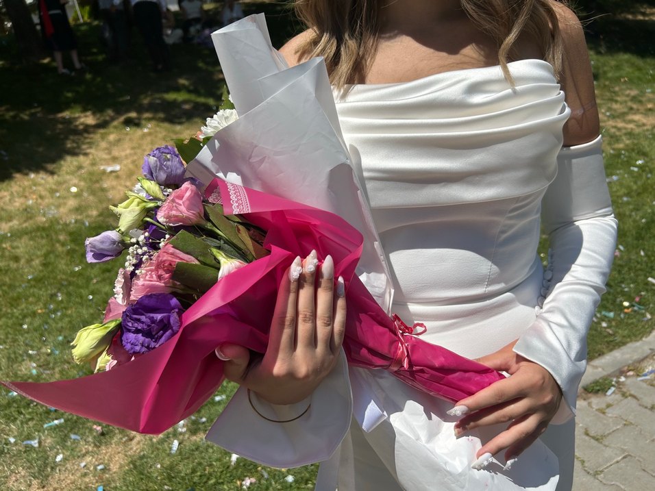 Beyaz Drapeli Mezuniyet/Nikah/İsteme Elbisesi - Görsel 2