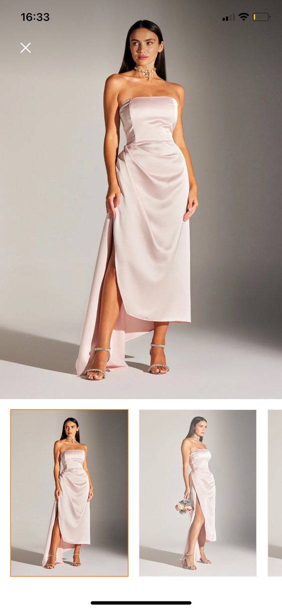 Pembe Drapeli Uzun Straplez Abiye Elbise - Görsel 3