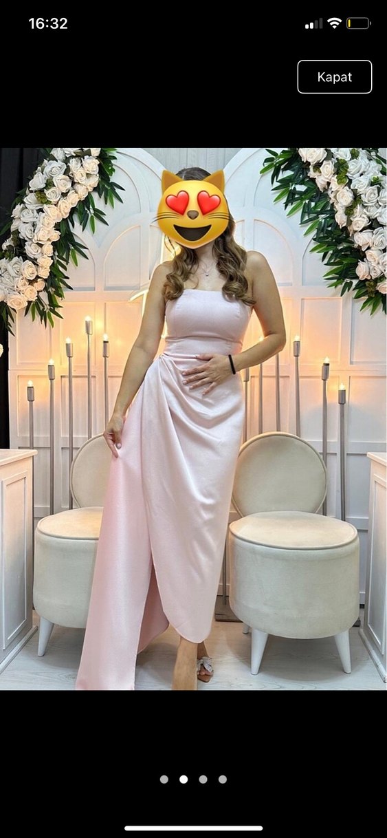 Pembe Drapeli Uzun Straplez Abiye Elbise - Görsel 2