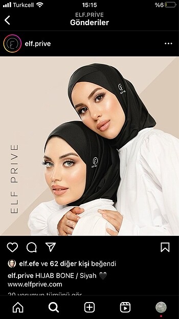 Elf prive siyah hijab bone