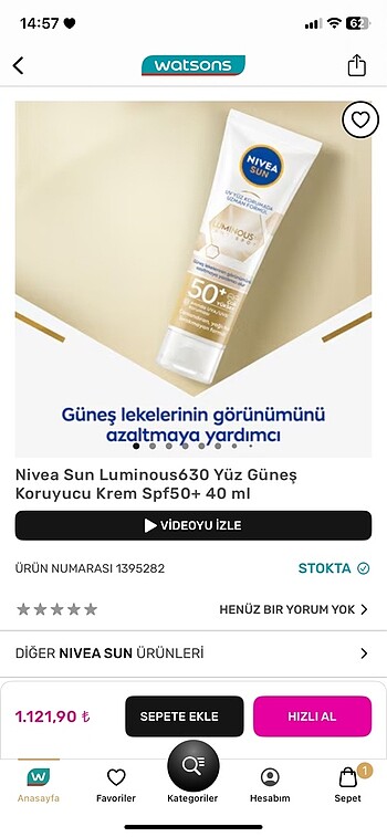 Nivea güneş kremi