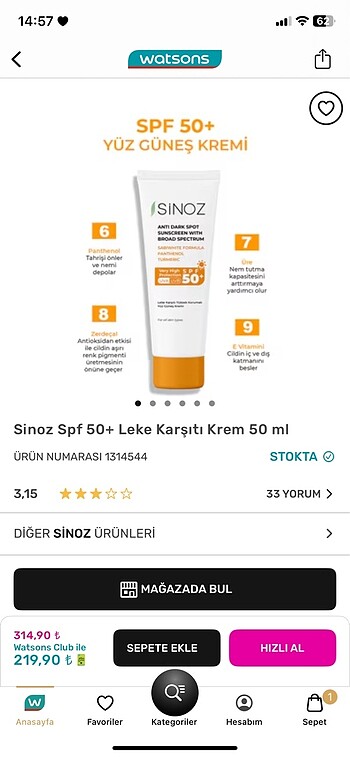 Sinoz güneş kremi
