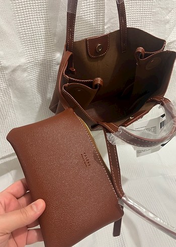 Kahverengi Deri Baskılı Kemerli Kadın Çanta - Görsel 4