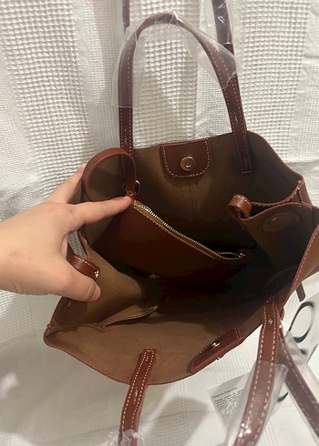 Kahverengi Deri Baskılı Kemerli Kadın Çanta - Görsel 2