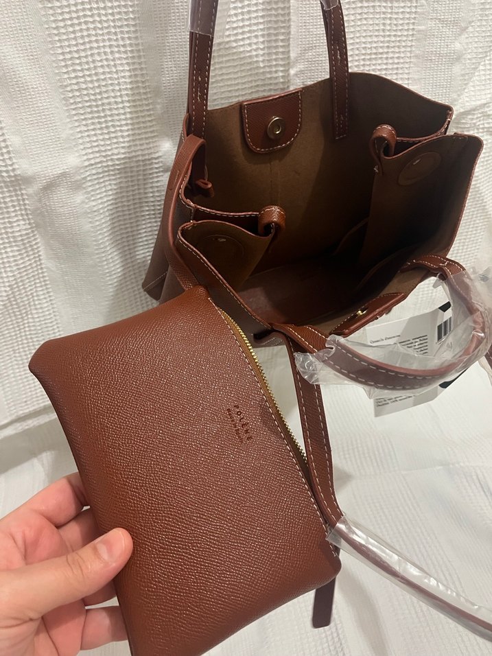 Kahverengi Deri Baskılı Kemerli Kadın Çanta - Görsel 4