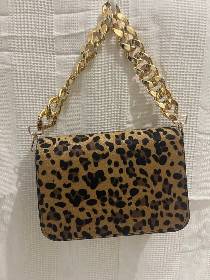 Zincir Detaylı Deri Yılan Desenli Kadın Çanta - Görsel 4