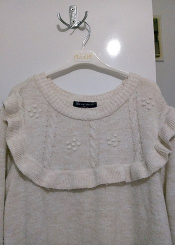 ekru renk Fırfırlı Salaş Kazak - Görsel 2