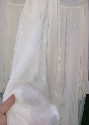 ekru Uzun Piliseli şifon Elbise - Görsel 4