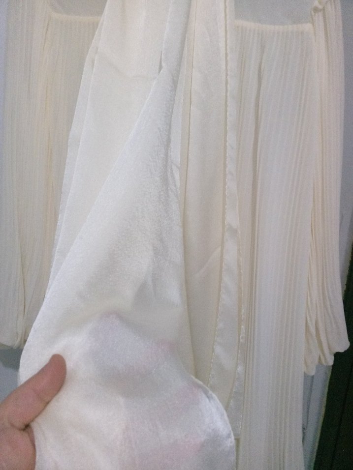 ekru Uzun Piliseli şifon Elbise - Görsel 4