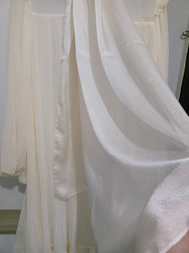 ekru Uzun Piliseli şifon Elbise - Görsel 5