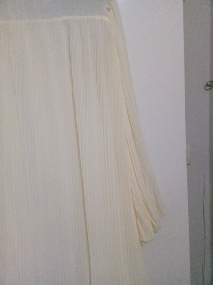 ekru Uzun Piliseli şifon Elbise - Görsel 2