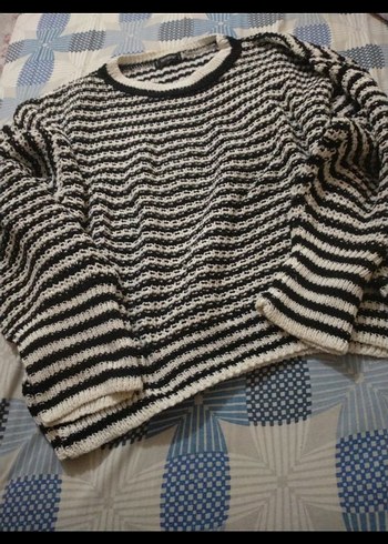 siyah Çizgili Kadın Triko Kazak - Görsel 5