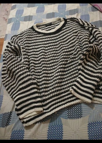 siyah Çizgili Kadın Triko Kazak - Görsel 4