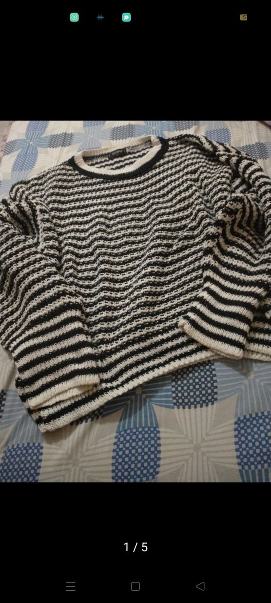 siyah Çizgili Kadın Triko Kazak - Görsel 5