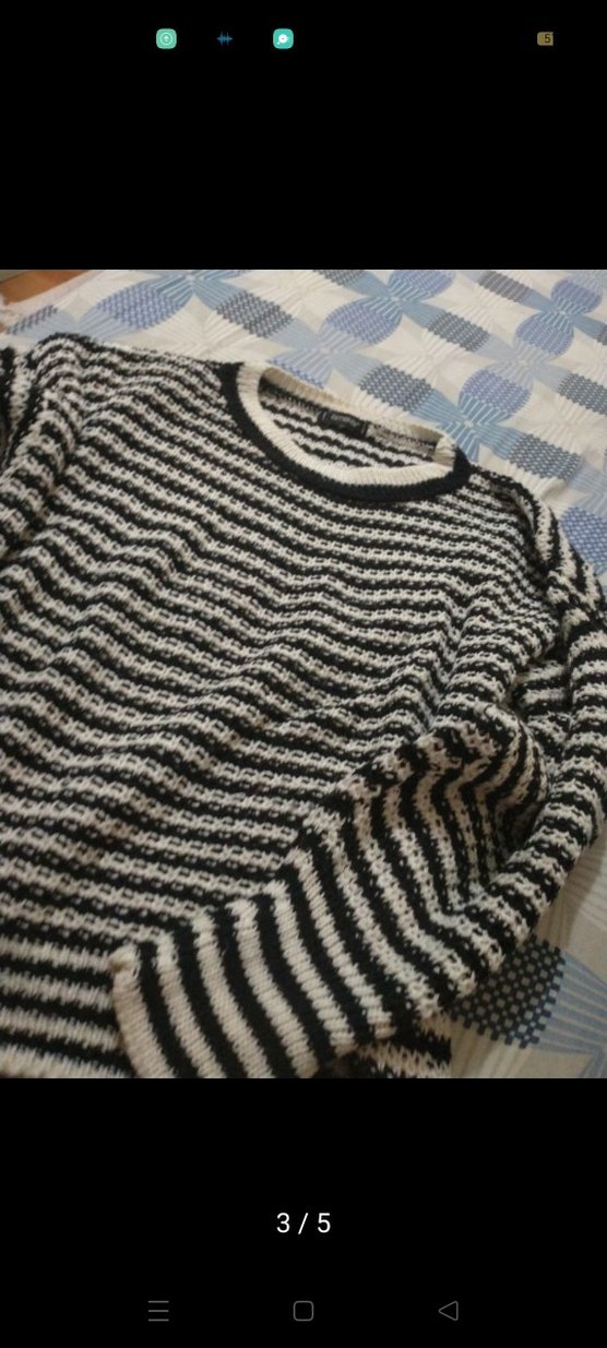 siyah Çizgili Kadın Triko Kazak - Görsel 3