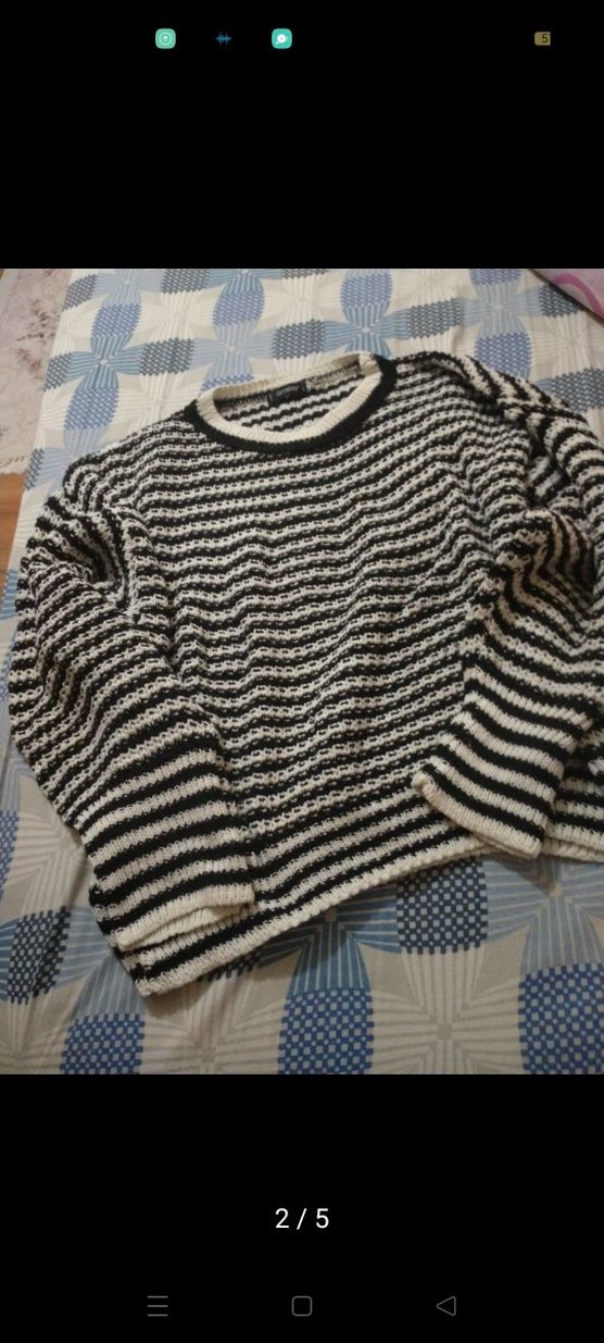 siyah Çizgili Kadın Triko Kazak - Görsel 4