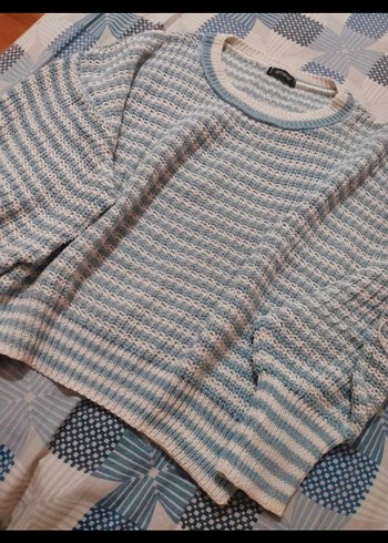 Mavi Örgü Kadın Mini Kazak - Görsel 4