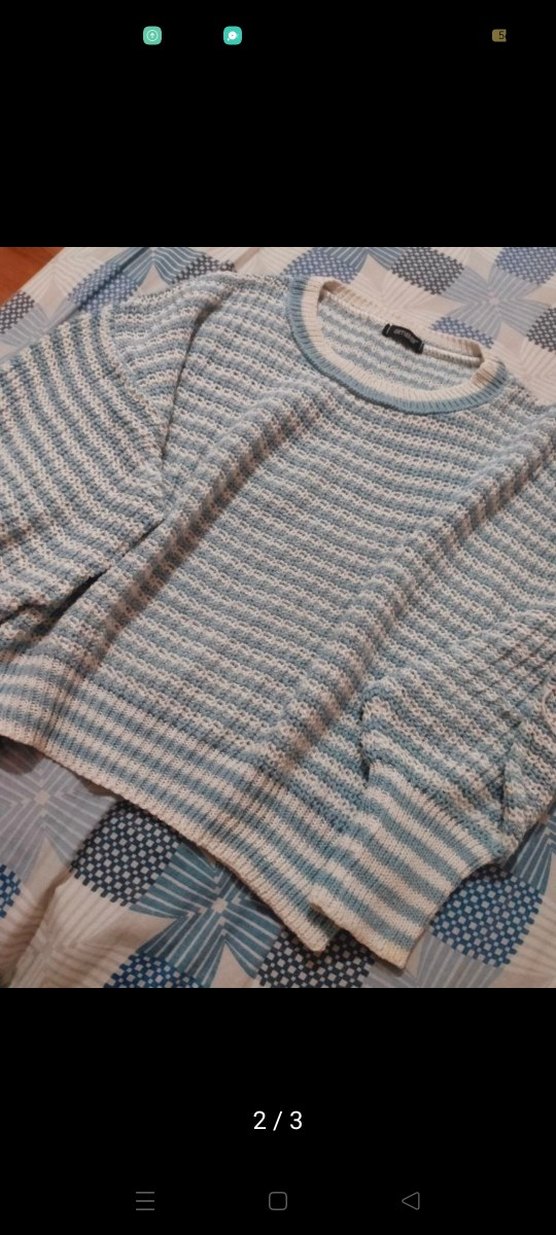 Mavi Örgü Kadın Mini Kazak - Görsel 4