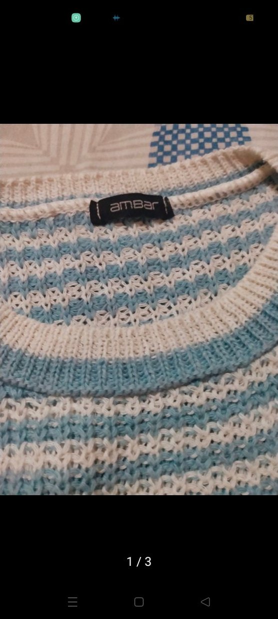 Mavi Örgü Kadın Mini Kazak - Görsel 2