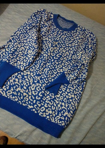 Kadın Mavi Desenli Triko Kazak - Görsel 2