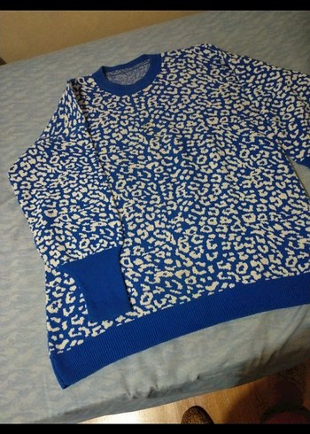 Kadın Mavi Desenli Triko Kazak - Görsel 4