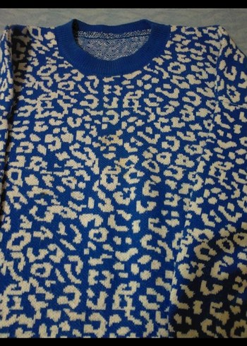 Kadın Mavi Desenli Triko Kazak - Görsel 3