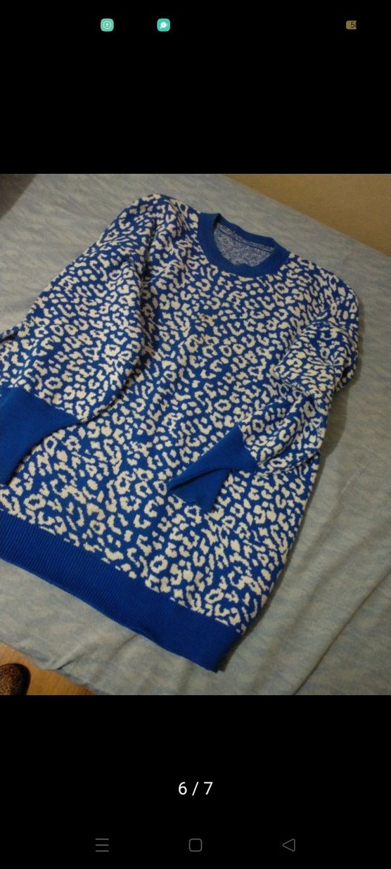 Kadın Mavi Desenli Triko Kazak - Görsel 2