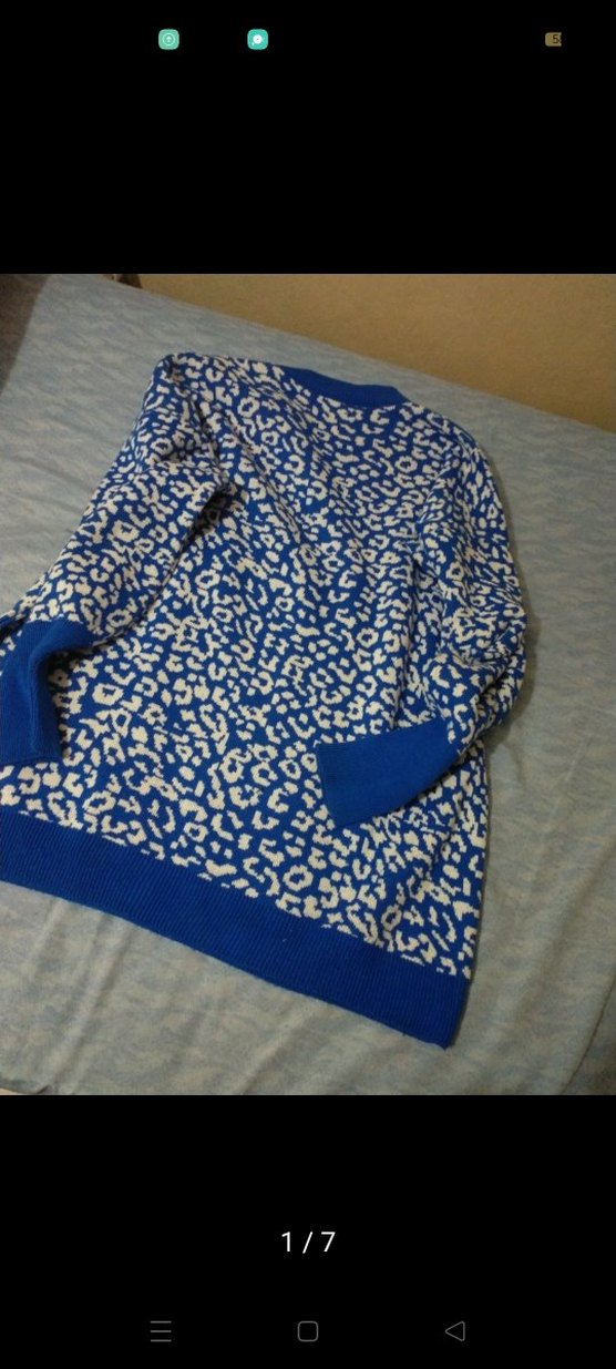 Kadın Mavi Desenli Triko Kazak - Görsel 5