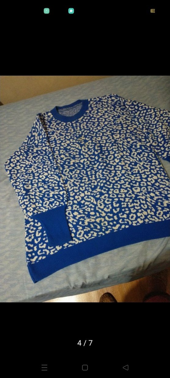 Kadın Mavi Desenli Triko Kazak - Görsel 4