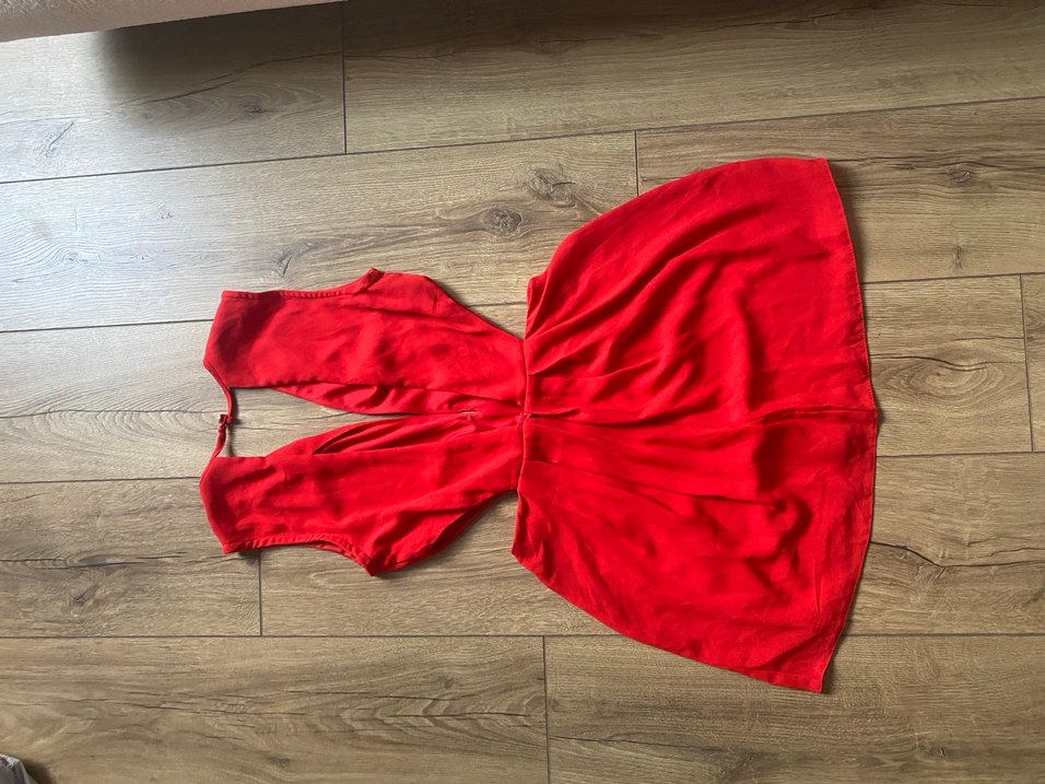 Kırmızı Mini  Elbise V Yakalı - Görsel 2