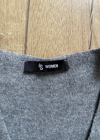 Düğmeli Gri Yün Kadın Yelek - Görsel 3