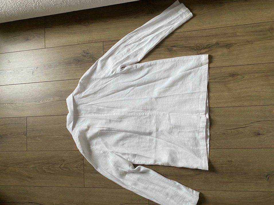 Beyaz Kadın Keten Ceket Düğmeli - Görsel 2