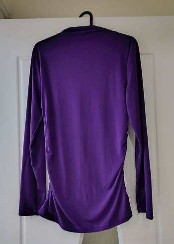 Mor Yüksek Yakalı Drapeli Kadın Bluz - Görsel 2