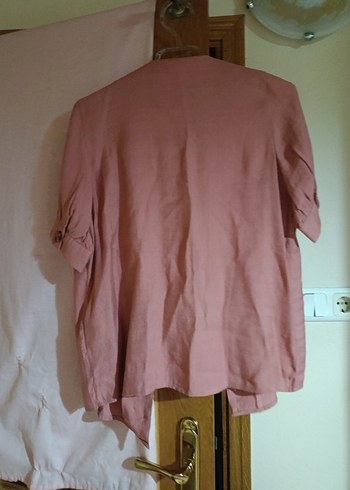 Gül kurusu Keten Düğmeli Kadın Gömlek - Görsel 3