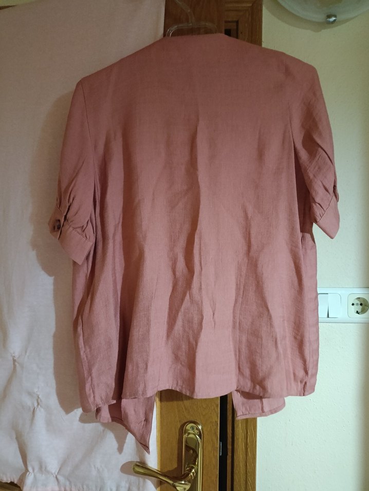 Gül kurusu Keten Düğmeli Kadın Gömlek - Görsel 4