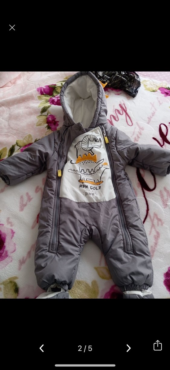Gri Fermuarlı Erkek Bebek Kayak Tulumu - Görsel 4