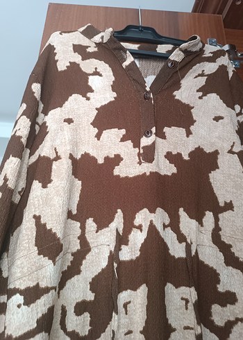Diğer Kahverengi Batik Desenli Uzun Bohem Elbise